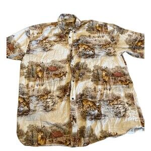 Morgan Creek Button Down Shirt Men XXXLT Hunting Graphic Cotton Short Sleeve Tee